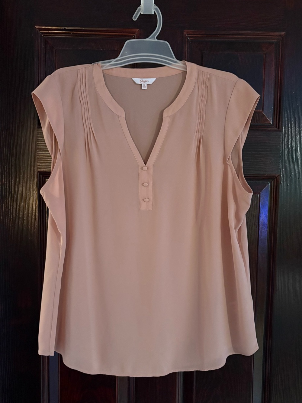 Candie's Blush Pink Cap-Sleeve Split-Neck Blouse